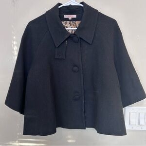 Maje black cape coat with leopard print lining Size S